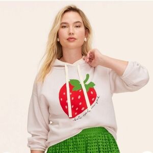 Kate Spade‎ Women Strawberry Hooded Sweatshirt Sweater Cream M P2P43" Length23"
